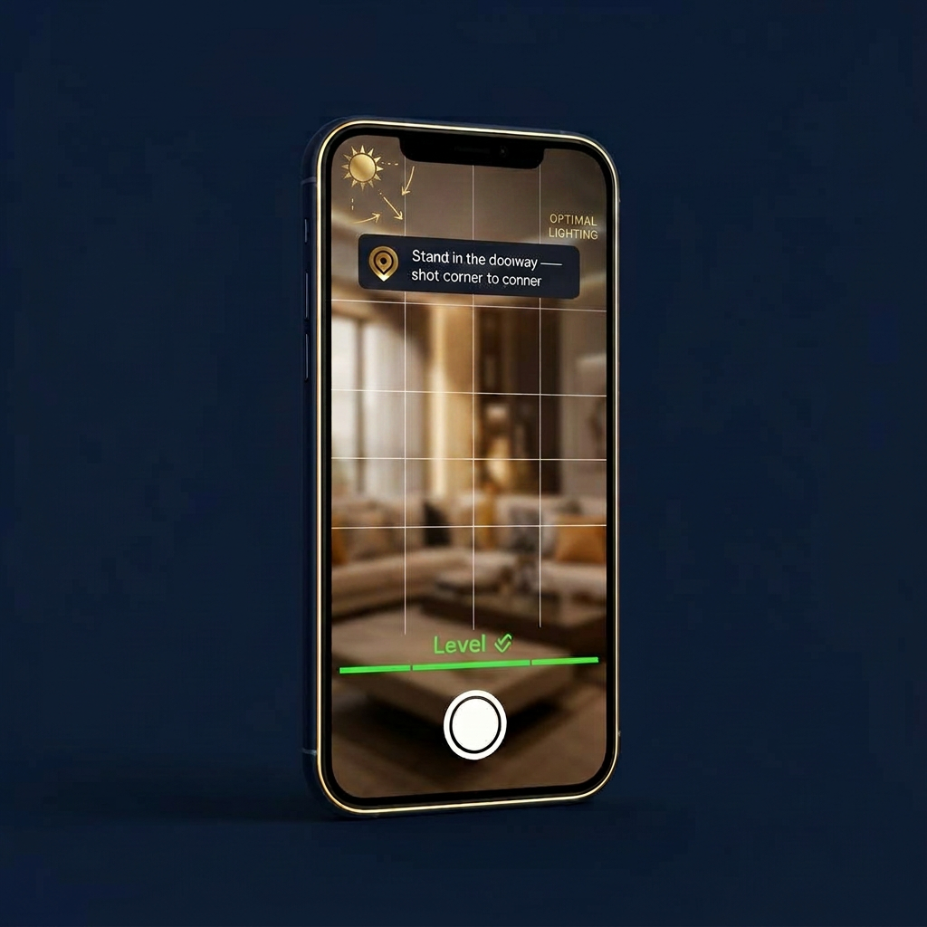 RayLeigh guided camera UI with grid overlay and level indicator